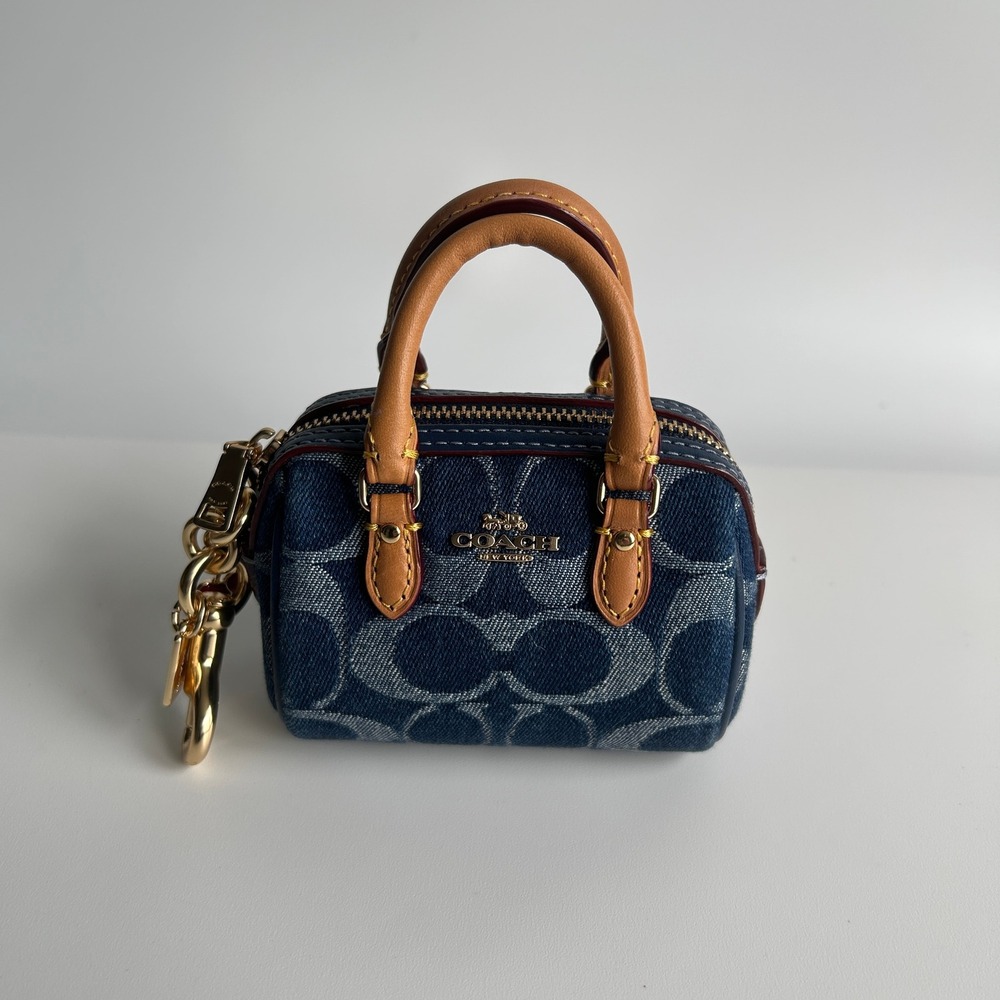 Coach Mini Rowan Bag Charm Blue Signature Denim Keychain CZ083